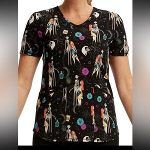 Black Graphic V-Neck Tee with Disney Colorful Print